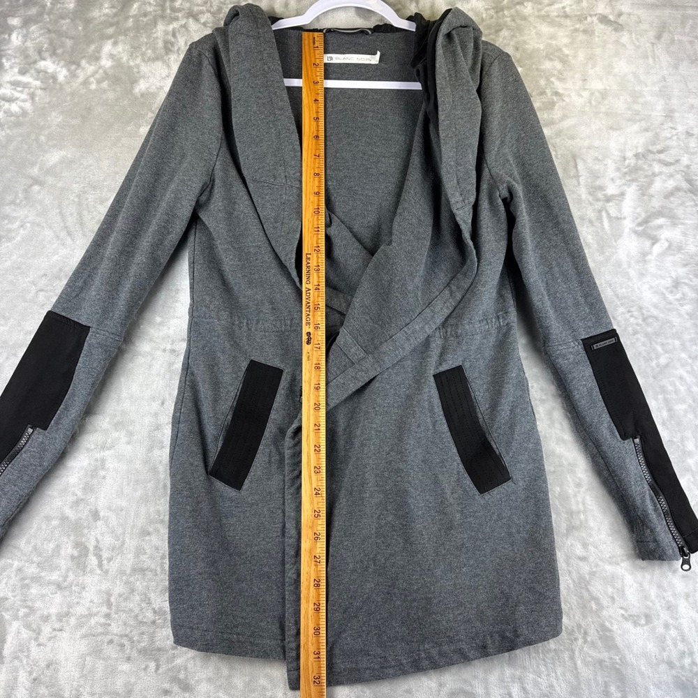 Blanc Noir Traveler Hooded Cardigan‎ Womens Med Black Gray Silk Lined  (1418) - Picture 10 of 11